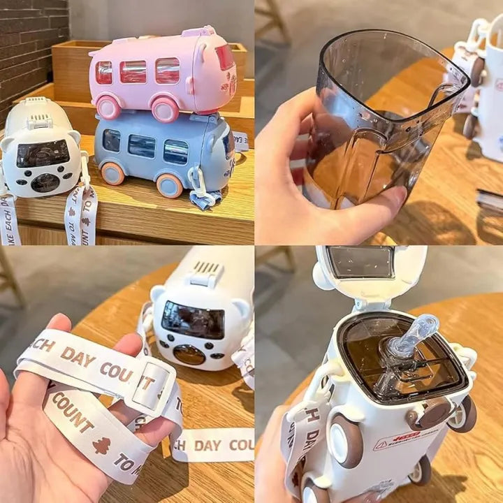 School Bus Design Kids Water Bottle With Strap 600ml