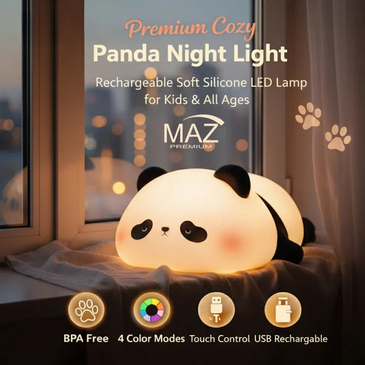 Cute Panda Night Light for Kids – Soft Silicone LED Lamp with Warm White Light, Rechargeable Touch Control Bedside Night Lamp, Cute Animal Nursery Light for Baby Room & Gift